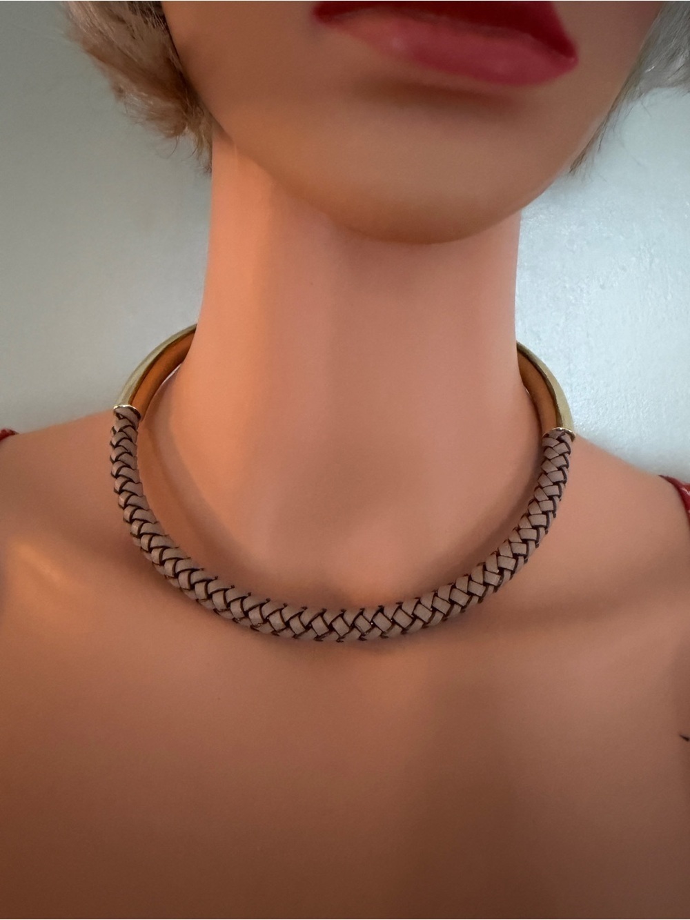 J. Crew Beige Braided Collar Necklace with Gold Accents